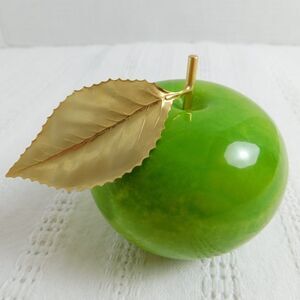 Volterra Alabaster Green Apple By Ducceschi, Italy Handcarved Heavy Marble EUC